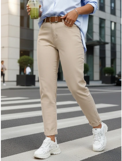 Dámské džíny mom fit s vysokým pasem béžové DSTREET UY2896 Dámské džíny mom fit s vysokým pasem béžové DSTREET UY2896