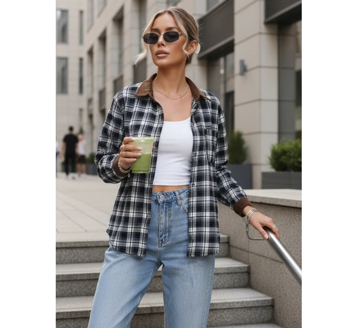 Koszula damska zapinana na guziki w kratę granatowa FashionStreet DY0483 Koszula damska zapinana na guziki w kratę granatowa FashionStreet DY0483