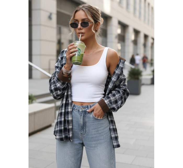 Koszula damska zapinana na guziki w kratę granatowa FashionStreet DY0483 Koszula damska zapinana na guziki w kratę granatowa FashionStreet DY0483