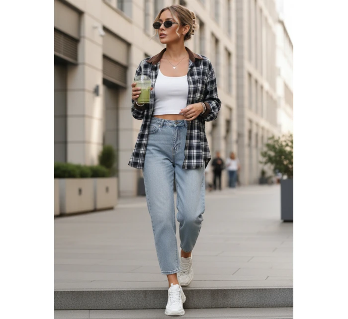 Koszula damska zapinana na guziki w kratę granatowa FashionStreet DY0483 Koszula damska zapinana na guziki w kratę granatowa FashionStreet DY0483