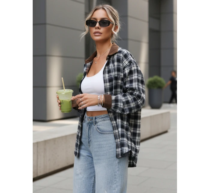 Koszula damska zapinana na guziki w kratę granatowa FashionStreet DY0483 Koszula damska zapinana na guziki w kratę granatowa FashionStreet DY0483