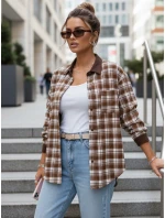 Koszula damska zapinana na guziki w kratę brązowa FashionStreet DY0486 Koszula damska zapinana na guziki w kratę brązowa FashionStreet DY0486