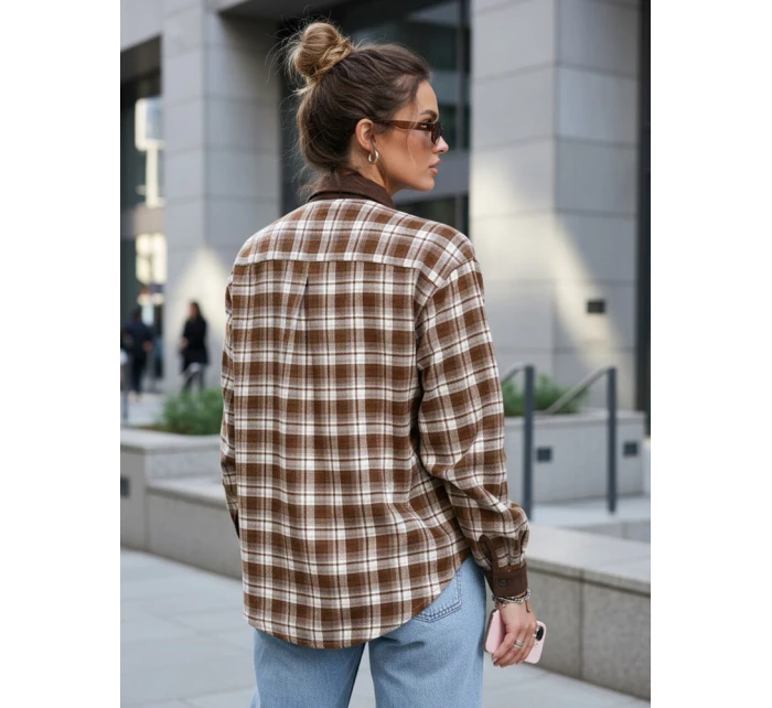 Koszula damska zapinana na guziki w kratę brązowa FashionStreet DY0486 Koszula damska zapinana na guziki w kratę brązowa FashionStreet DY0486