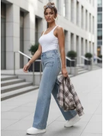 Jeansy damskie z szeroką nogawką niebieskie FashionStreet UY2907