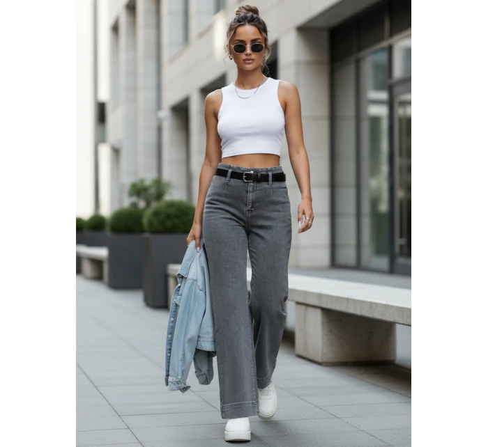 Jeansy damskie wide leg z wysokim stanem szare FashionStreet UY2908 Jeansy damskie wide leg z wysokim stanem szare FashionStreet UY2908