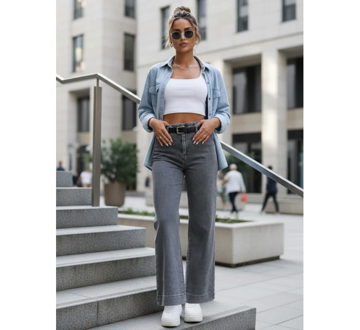 Jeansy damskie wide leg z wysokim stanem szare FashionStreet UY2908 Jeansy damskie wide leg z wysokim stanem szare FashionStreet UY2908