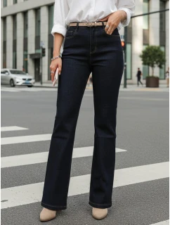 Jeansy damskie z wysokim stanem ciemnoniebieskie FashionStreet UY2911