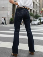 Jeansy damskie z wysokim stanem ciemnoniebieskie FashionStreet UY2911