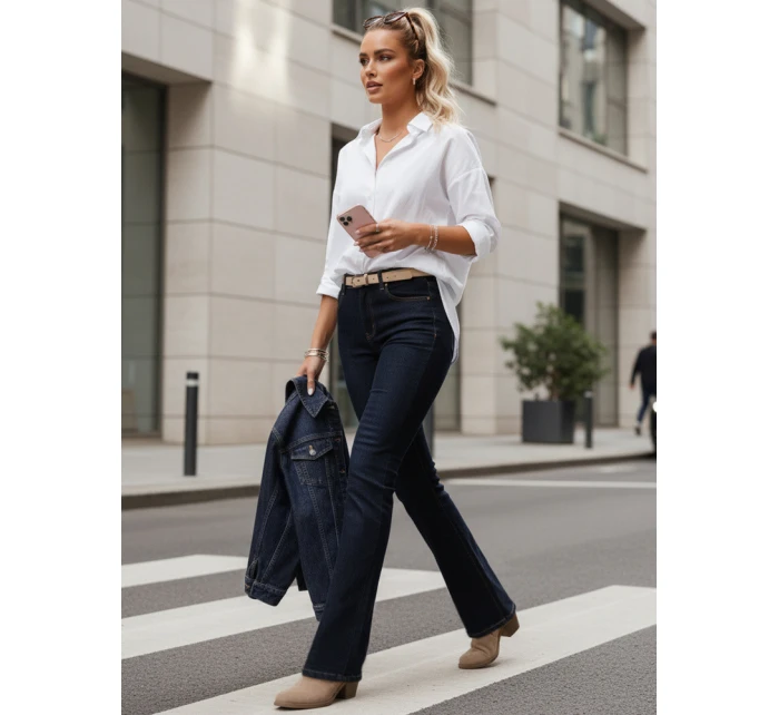 Jeansy damskie z wysokim stanem ciemnoniebieskie FashionStreet UY2911 Jeansy damskie z wysokim stanem ciemnoniebieskie FashionStreet UY2911