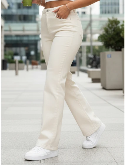 Jeansy damskie z wysokim stanem ecru FashionStreet UY2912 Jeansy damskie z wysokim stanem ecru FashionStreet UY2912