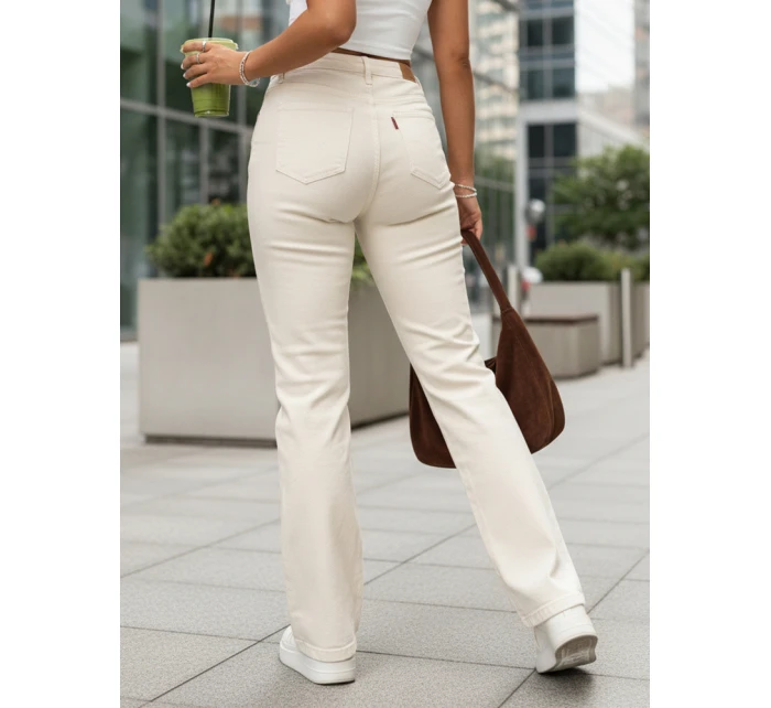 Jeansy damskie z wysokim stanem ecru FashionStreet UY2912 Jeansy damskie z wysokim stanem ecru FashionStreet UY2912