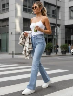 Jeansy damskie z wysokim stanem niebieskie FashionStreet UY2913