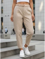 Jeansy damskie z wysokim stanem mom fit z paskiem beżowe FashionStreet UY2917