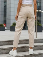 Jeansy damskie z wysokim stanem mom fit z paskiem beżowe FashionStreet UY2917