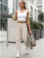 Jeansy damskie z wysokim stanem mom fit z paskiem jasnobeżowe FashionStreet UY2919