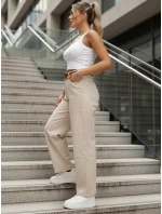 Jeansy damskie z wysokim stanem mom fit z paskiem jasnobeżowe FashionStreet UY2919