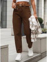 Spodnie damskie z wysokim stanem mom fit z paskiem brązowe FashionStreet UY2920