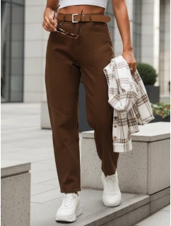 Spodnie damskie z wysokim stanem mom fit z paskiem brązowe FashionStreet UY2920