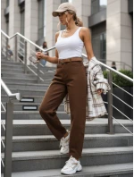 Spodnie damskie z wysokim stanem mom fit z paskiem brązowe FashionStreet UY2920