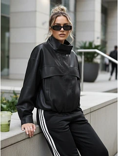Dámská bunda z ekokůže oversize s vysokým límcem černá FashionStreet TY5651