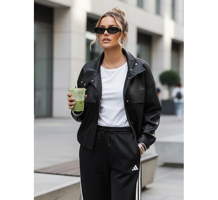 Dámská bunda z ekokůže oversize s vysokým límcem černá FashionStreet TY5651 Dámská bunda z ekokůže oversize s vysokým límcem černá FashionStreet TY5651