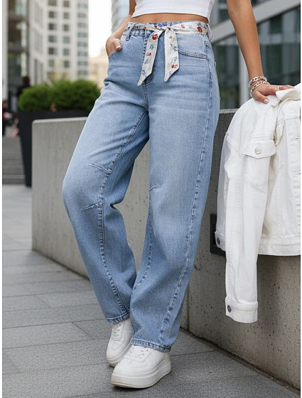 Dámské pytlovité džíny s vysokým sedem modré FashionStreet UY2928 Dámské pytlovité džíny s vysokým sedem modré FashionStreet UY2928