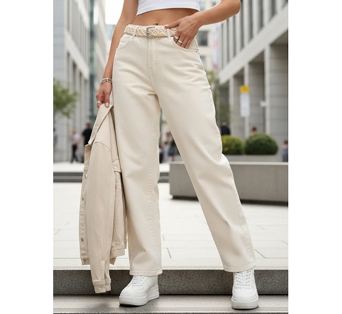 Dámské baggy džíny s vysokým sedem béžové FashionStreet UY2931 Dámské baggy džíny s vysokým sedem béžové FashionStreet UY2931