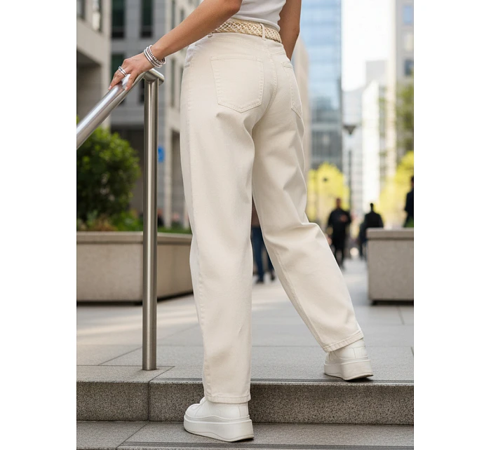 Dámské baggy džíny s vysokým sedem béžové FashionStreet UY2931 Dámské baggy džíny s vysokým sedem béžové FashionStreet UY2931