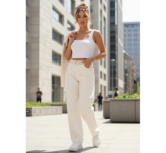 Dámské baggy džíny s vysokým sedem béžové FashionStreet UY2931 Dámské baggy džíny s vysokým sedem béžové FashionStreet UY2931