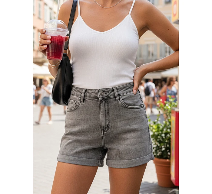 Dámské tmavě šedé džínové šortky FashionStreet SY0506 Dámské tmavě šedé džínové šortky FashionStreet SY0506