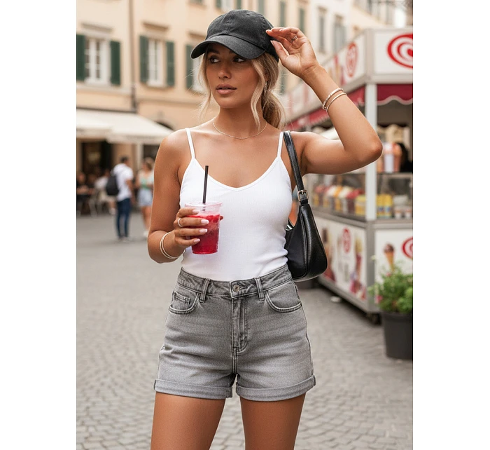 Dámské tmavě šedé džínové šortky FashionStreet SY0506 Dámské tmavě šedé džínové šortky FashionStreet SY0506