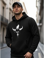 Pánská mikina s potiskem býčí lebky černá FashionStreet NX0060B Pánská mikina s potiskem býčí lebky černá FashionStreet NX0060B