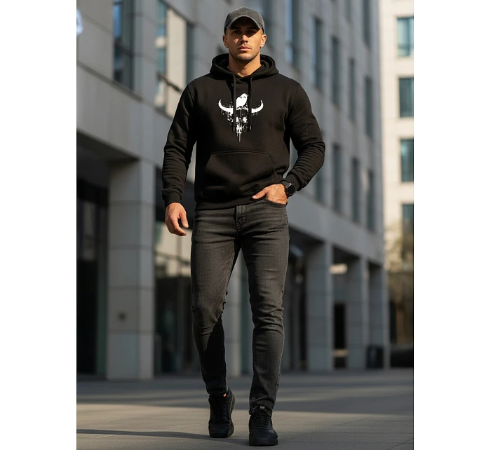 Pánská mikina s potiskem býčí lebky černá FashionStreet NX0060B Pánská mikina s potiskem býčí lebky černá FashionStreet NX0060B