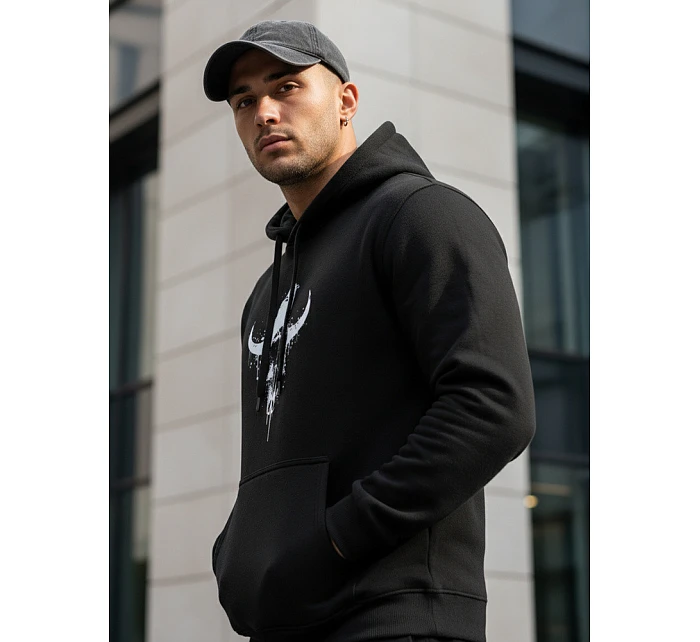 Pánská mikina s potiskem býčí lebky černá FashionStreet NX0060B Pánská mikina s potiskem býčí lebky černá FashionStreet NX0060B