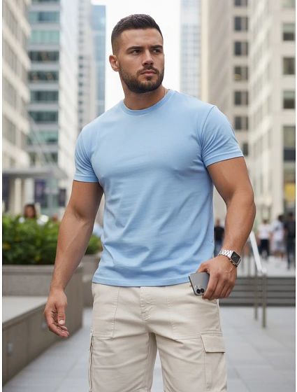 Pánské klasické modré tričko FashionStreet RX5680 Pánské klasické modré tričko FashionStreet RX5680