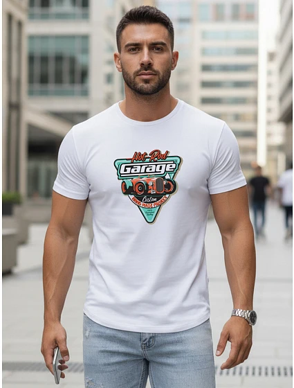 Pánské tričko s potiskem HOT ROD GARAGE bílé FashionStreet NX5093R