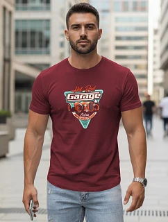 Pánské tričko s potiskem HOT ROD GARAGE bordó FashionStreet NX5093R