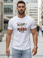 Pánské bavlněné tričko s retro potiskem bílé FashionStreet NX5094R