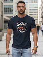 Pánské bavlněné tričko s retro potiskem tmavě modré FashionStreet NX5094R