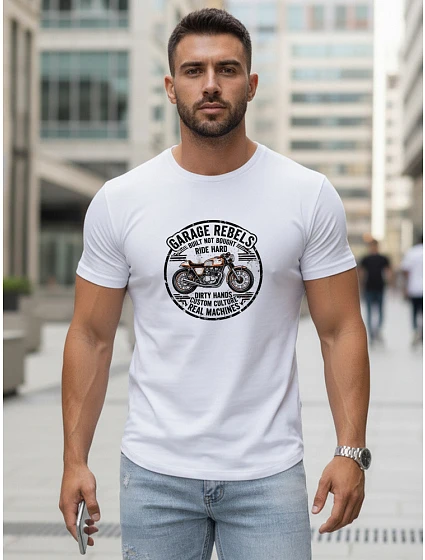 Pánské bílé tričko s potiskem motorky FashionStreet NX5007R