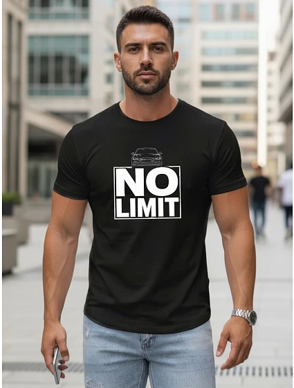 Pánské bavlněné tričko s potiskem No limit černé FashionStreet NX0129R Pánské bavlněné tričko s potiskem No limit černé FashionStreet NX0129R