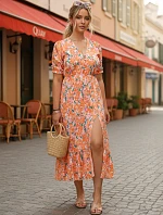Dámské midi šaty s květinovým vzorem oranžové FashionStreet EY2657