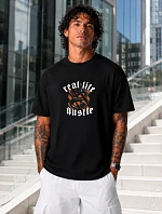 Pánské bavlněné tričko oversize s potiskem černé FashionStreet NX1004R
