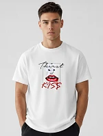 Pánské bavlněné tričko oversize s potiskem bílé FashionStreet NX1007R