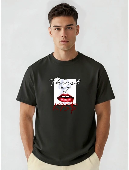 Pánské bavlněné tričko oversize s potiskem černé FashionStreet NX1007R Pánské bavlněné tričko oversize s potiskem černé FashionStreet NX1007R