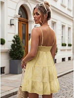Bavlněné šaty s výšivkou na ramínkách, citronově žluté, FashionStreet EY2669 Bavlněné šaty s výšivkou na ramínkách, citronově žluté, FashionStreet EY2669
