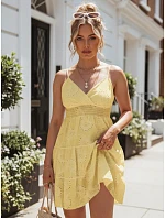 Bavlněné šaty s výšivkou na ramínkách, citronově žluté, FashionStreet EY2669 Bavlněné šaty s výšivkou na ramínkách, citronově žluté, FashionStreet EY2669