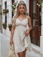 Béžové bavlněné šaty s výšivkou na ramínkách, FashionStreet EY2670 Béžové bavlněné šaty s výšivkou na ramínkách, FashionStreet EY2670