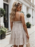 Béžové bavlněné šaty s výšivkou na ramínkách, FashionStreet EY2670 Béžové bavlněné šaty s výšivkou na ramínkách, FashionStreet EY2670