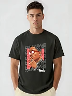 Pánské bavlněné tričko oversize s potiskem černé FashionStreet NX1013R